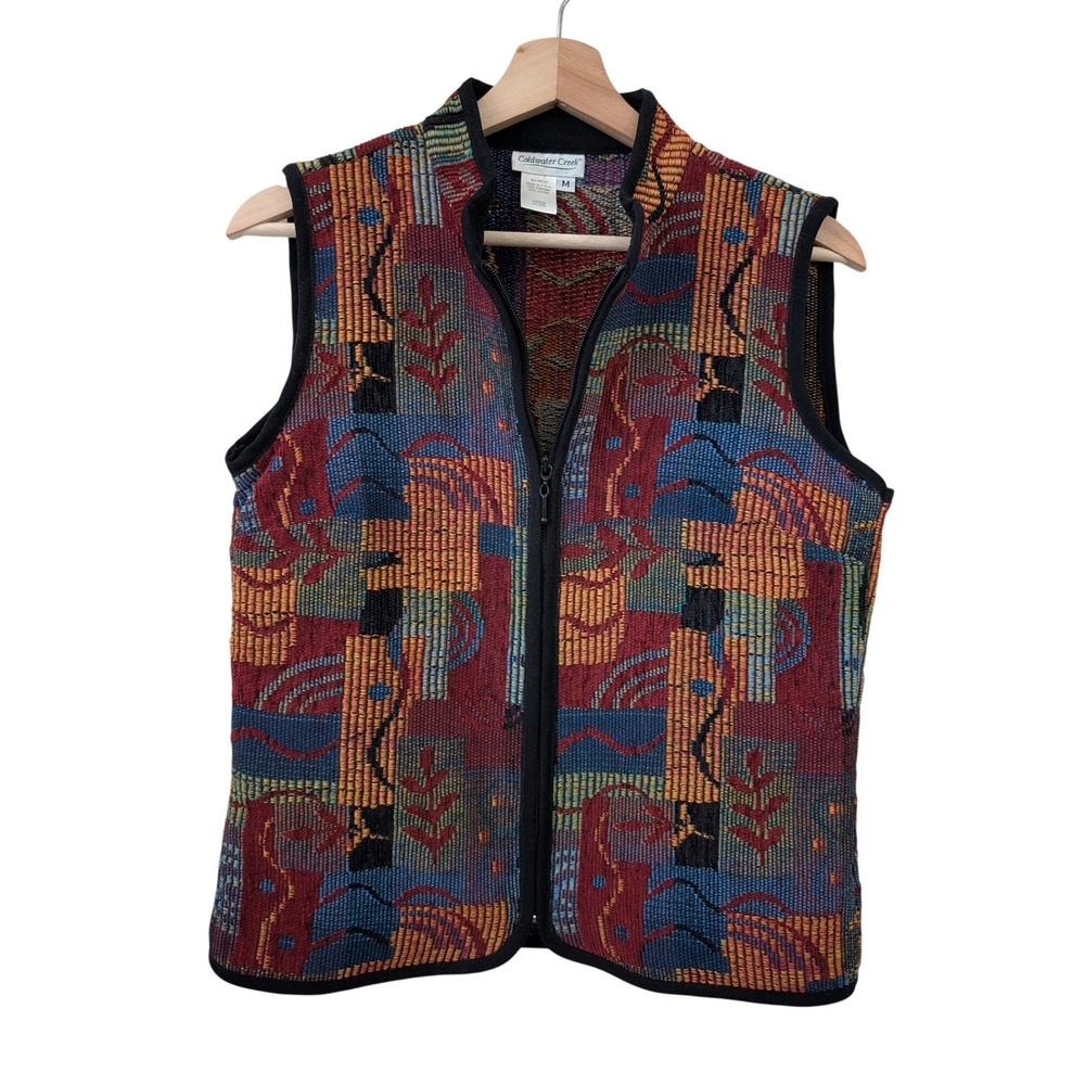 Coldwater Creek Womens M Abstract Tapestry Zip Up Vest USA Southwest Ranchwear